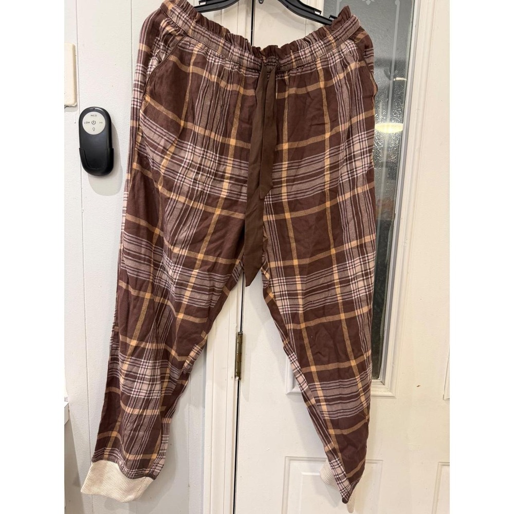 Aerie Plaid Pajama Jogger Pants Set of 2 Brown Blue L NWT - Picture 2 of 8